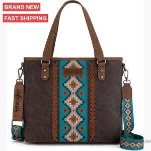 Medium Tote Bag with Detachable Strap, Aztec Print, Top Zipper